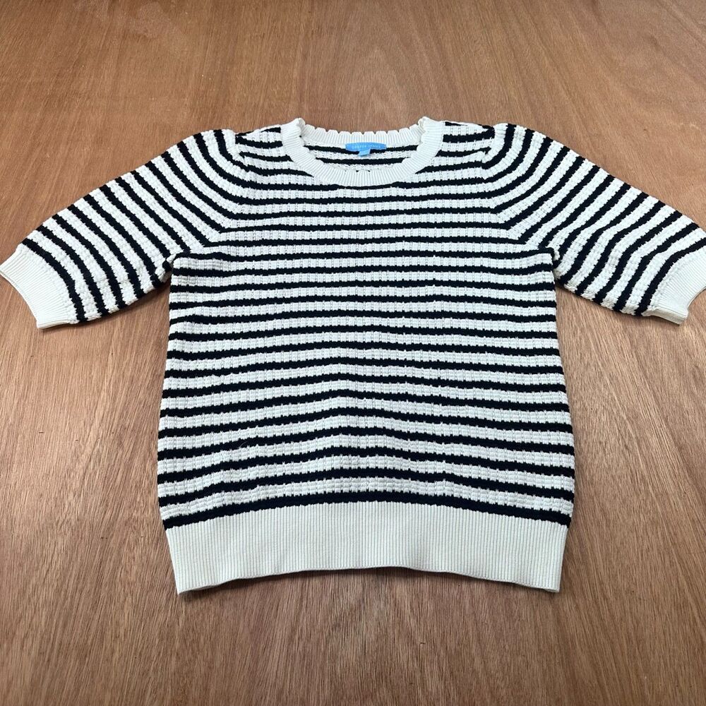 Draper James Striped Knit Sweater Women Small Cropped Short Sleeve